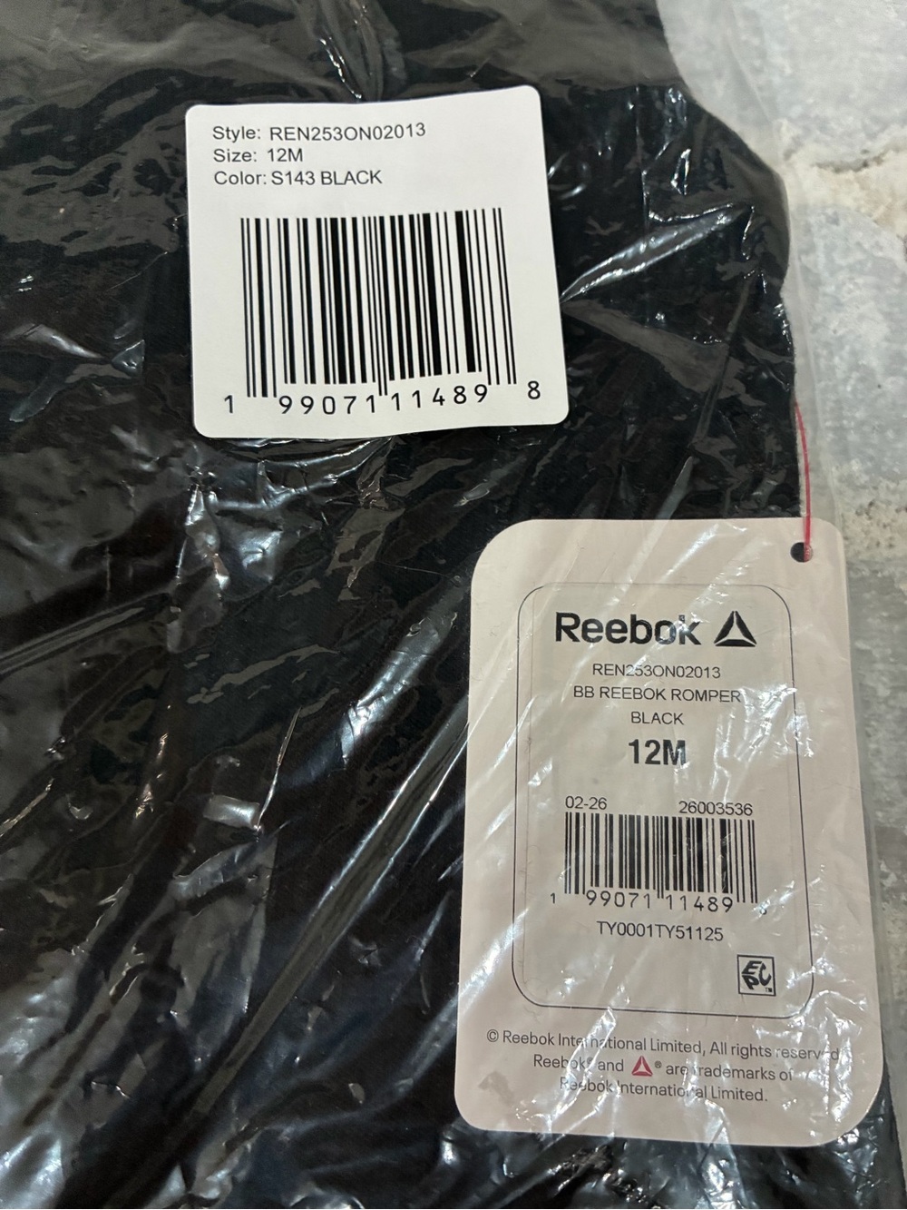 Reebok Black Baby Romper